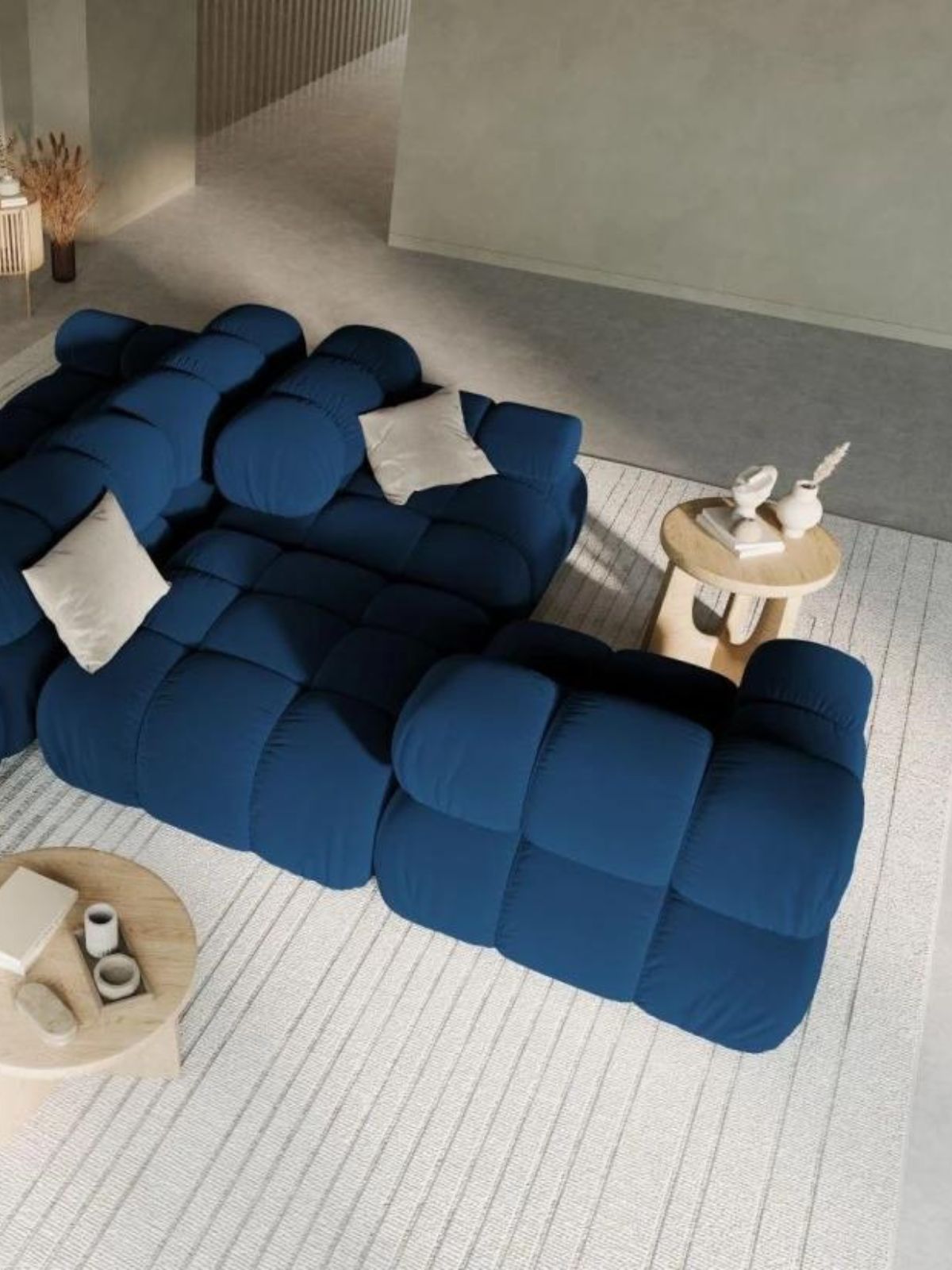 Divano modulare 4 sedute Bellis in velluto, colore blu-6