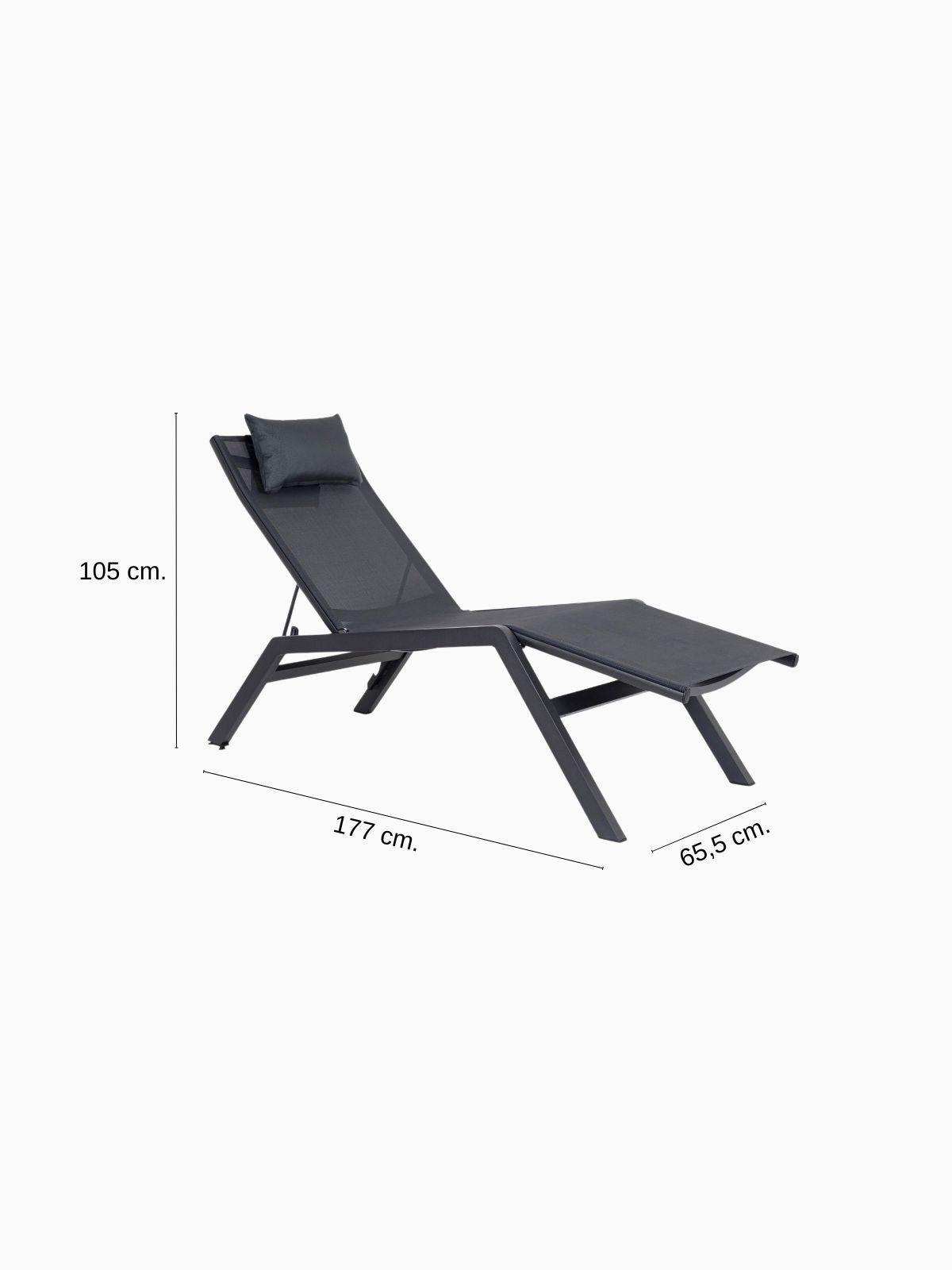 Chaise longue da esterno Krion in alluminio, colore nero-6