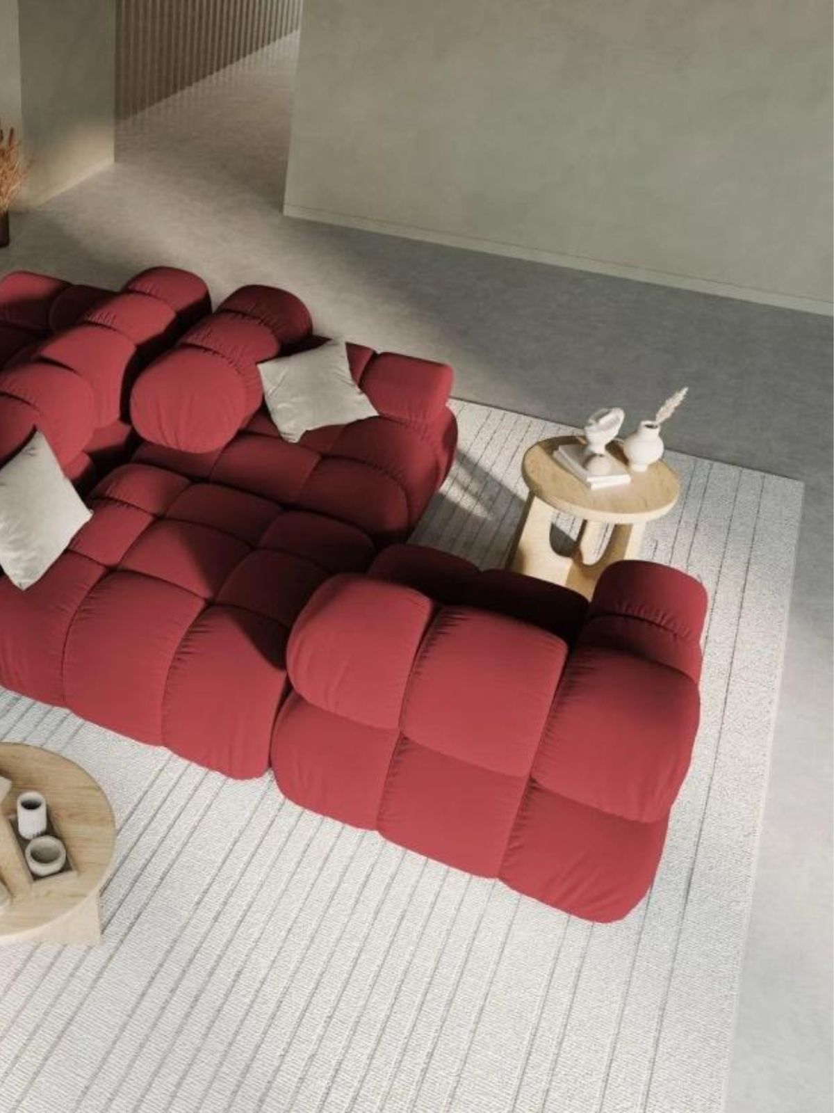 Divano modulare 4 sedute Bellis in velluto, colore rosso-6