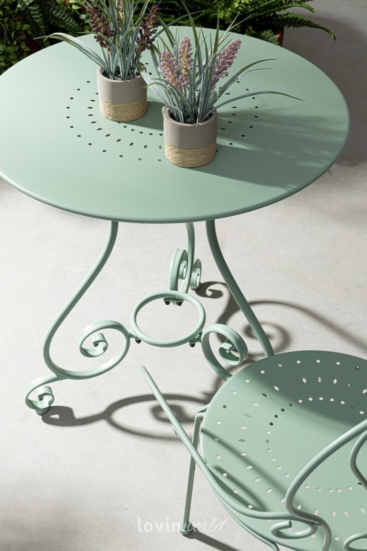 Tavolino da esterno Etienne Ø70 cm. in acciaio, colore menta-2