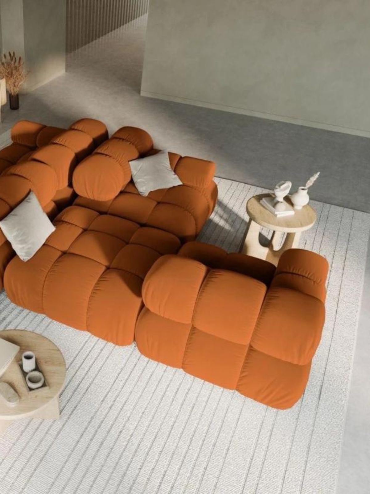 Divano modulare 4 sedute Bellis in velluto, colore arancione-6