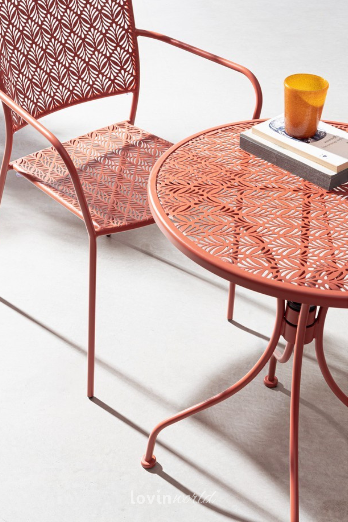 Tavolino da esterno Lizette Ø60 cm. in acciaio, colore rosso-2