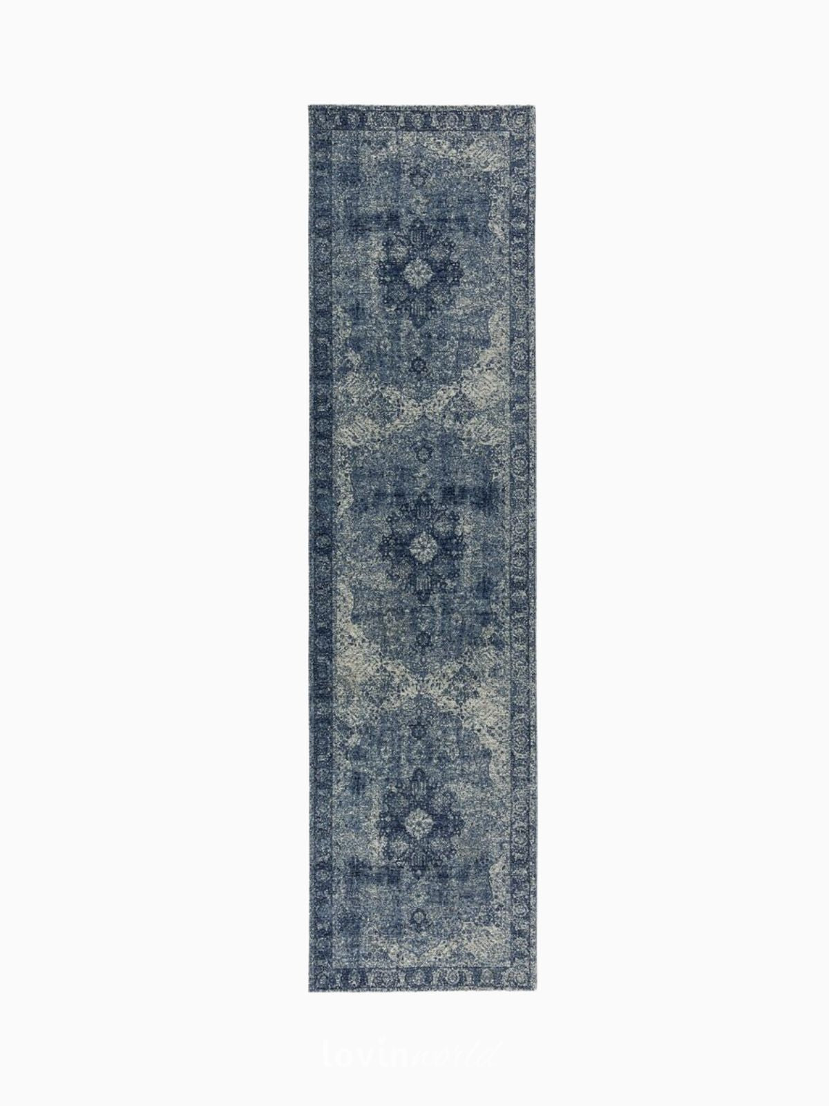 Runner orientale Antique in acrilico, colore blu-1