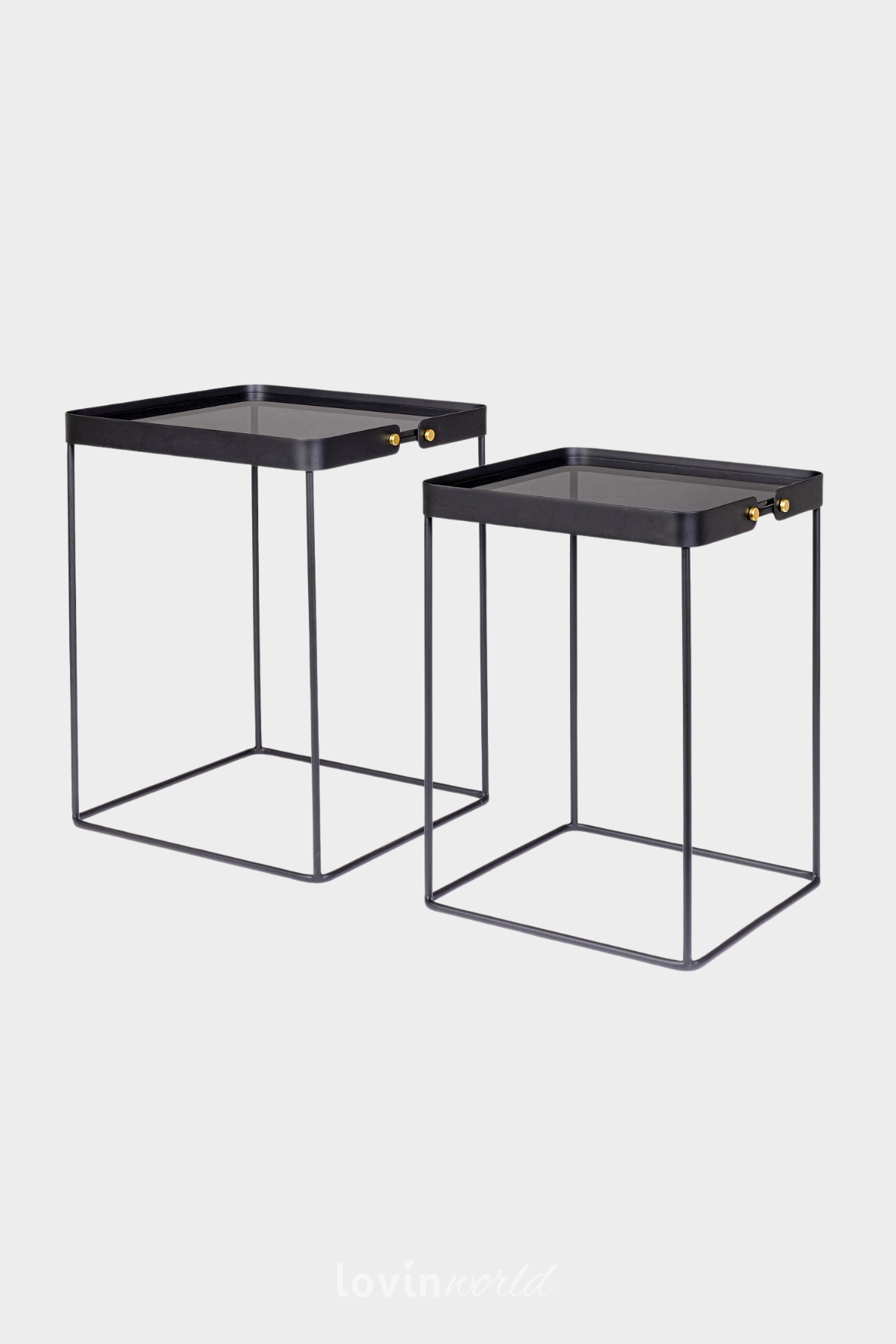 Tavolino Zeina quadrato, in colore nero, 2 pz.-1