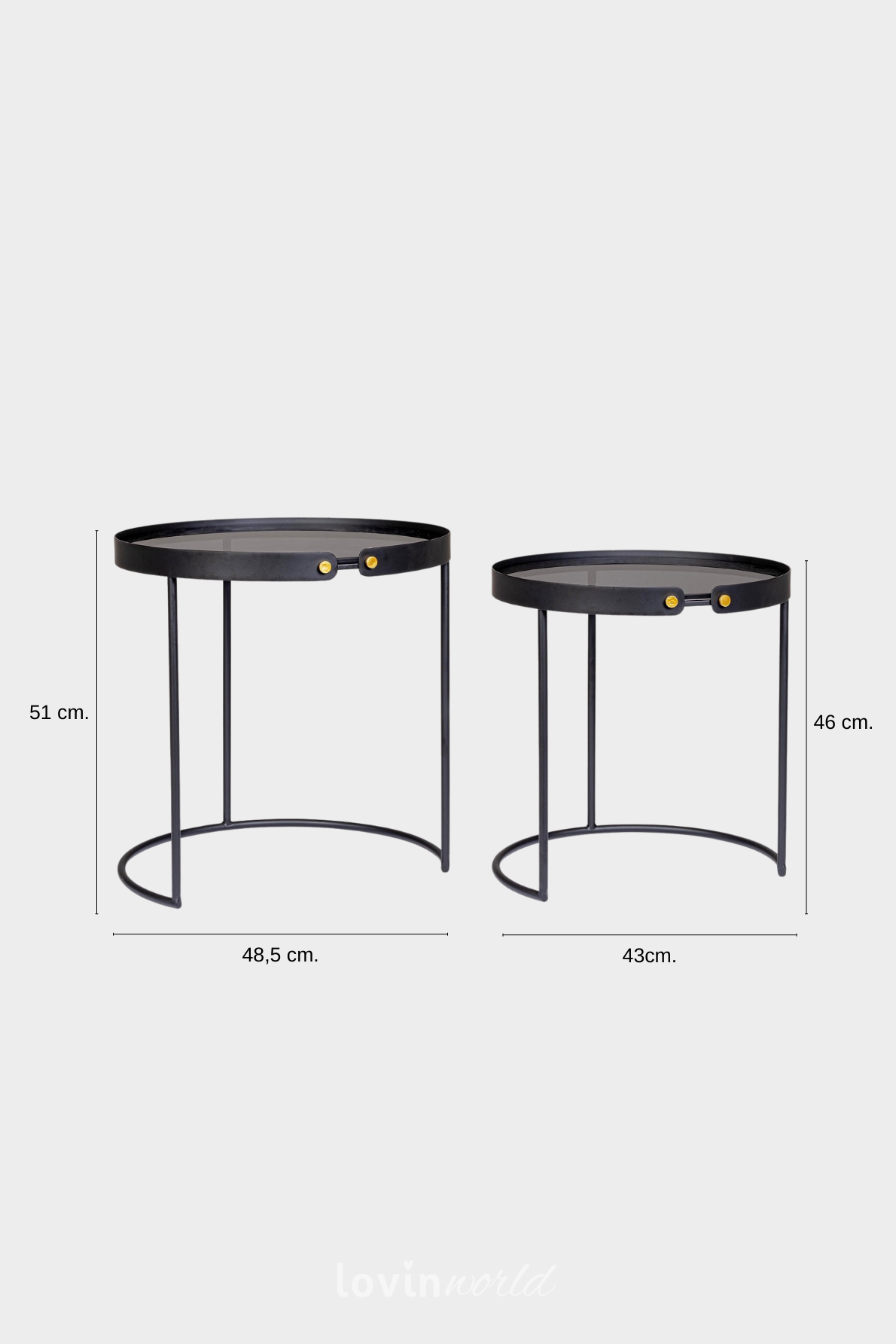 Tavolino Zeina in colore nero, 2 pz.-3