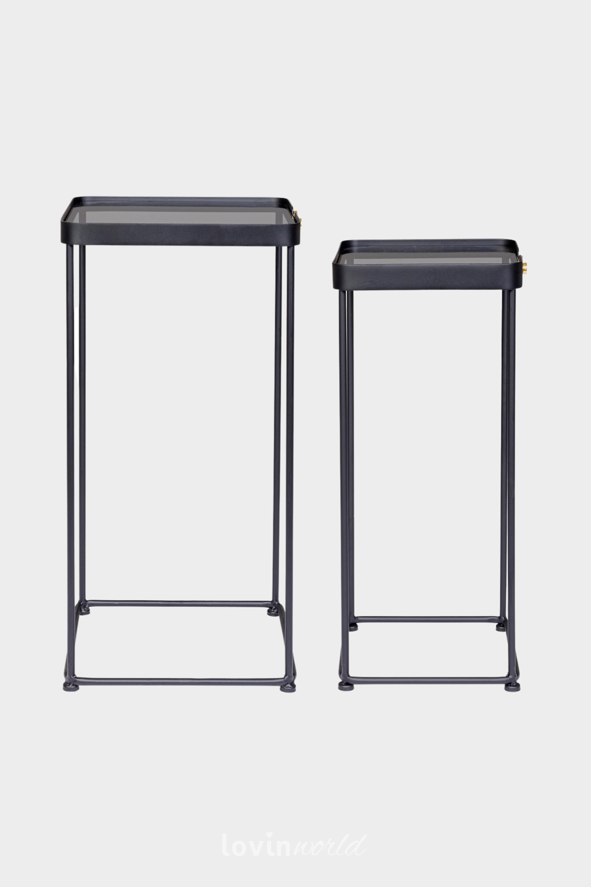 Tavolino alto Zeina quadrato, in colore nero, 2 pz.-4