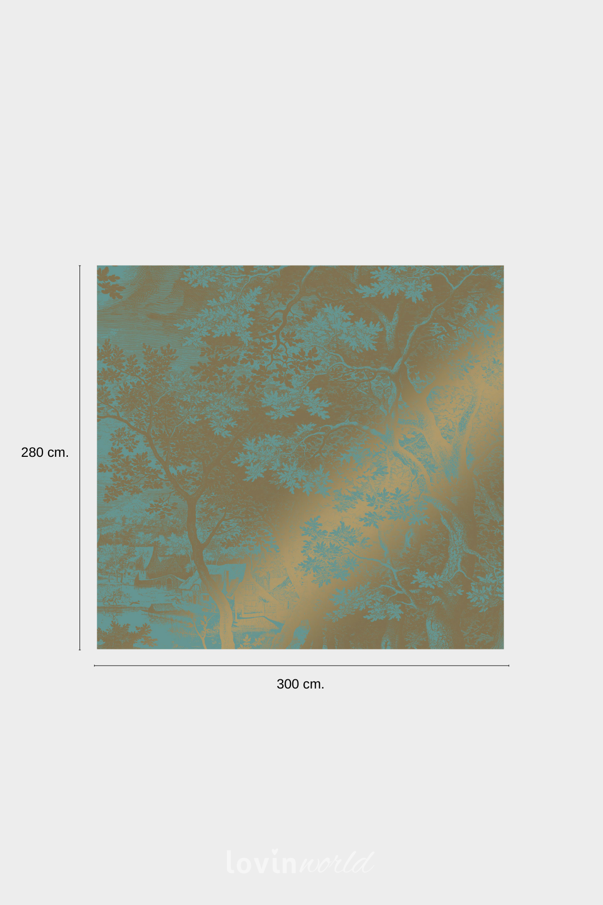Carta da parati metallizzata Paesaggi incisi in colore menta-4