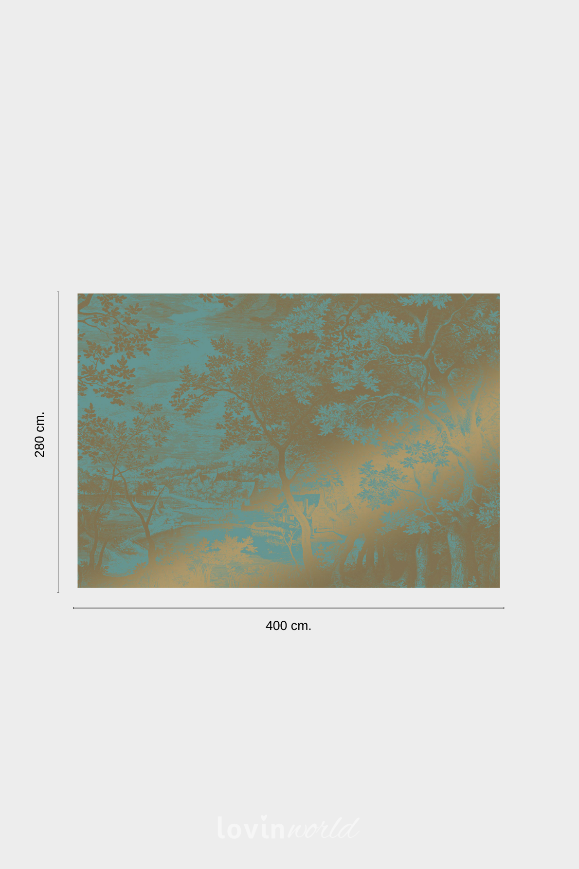 Carta da parati metallizzata Paesaggi incisi in colore menta-5