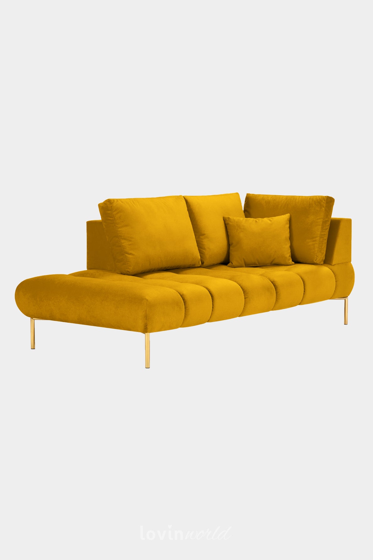 Chaise longue Malvin, in velluto giallo con gambe dorate-LovinWorld