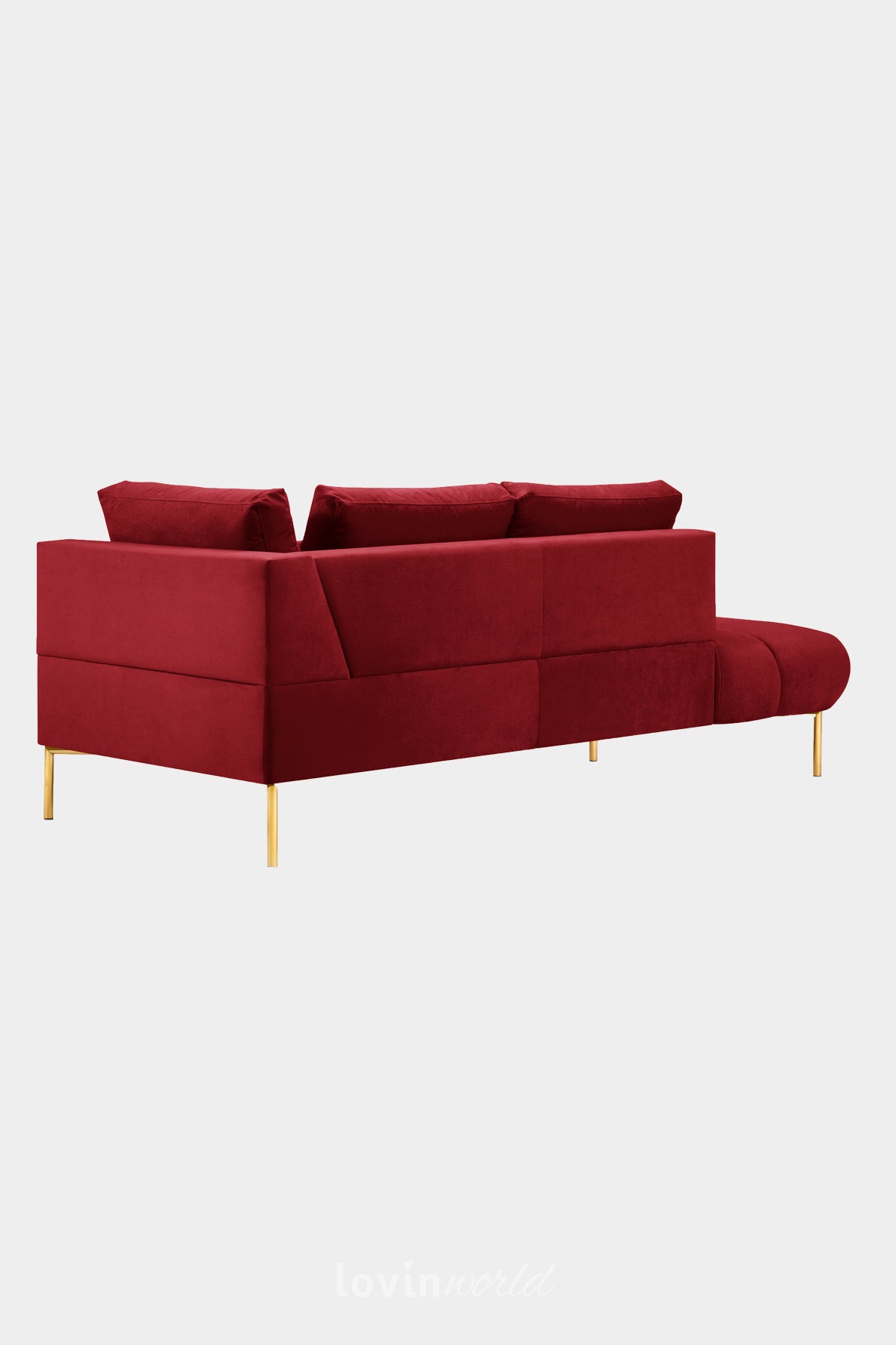Chaise longue Malvin, in velluto rosso con gambe dorate-LovinWorld
