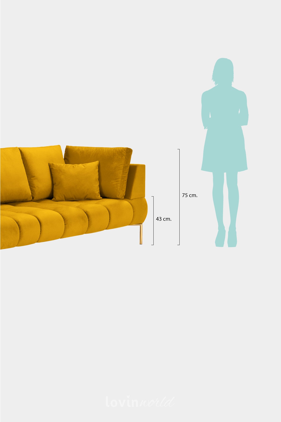 Chaise longue Malvin, in velluto giallo con gambe dorate-LovinWorld