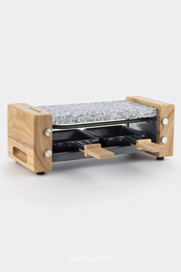Raclette con grill e pietra in granito per 2 persone, design in legno WOD2-LovinWorld